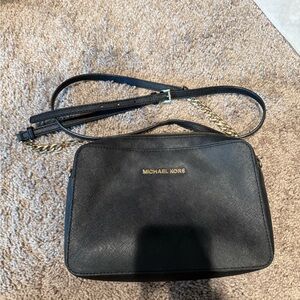 Michael Kors Black Leather Crossbody Bag with Adjustable Strap